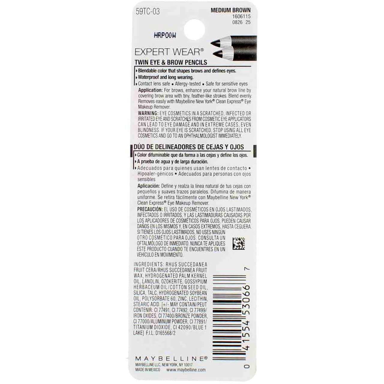 Myb Pncl Twin 01 Size 59tc Maybelline Expert Eyes Twin Brow & Eye Pencils Velvet Black .06 Oz