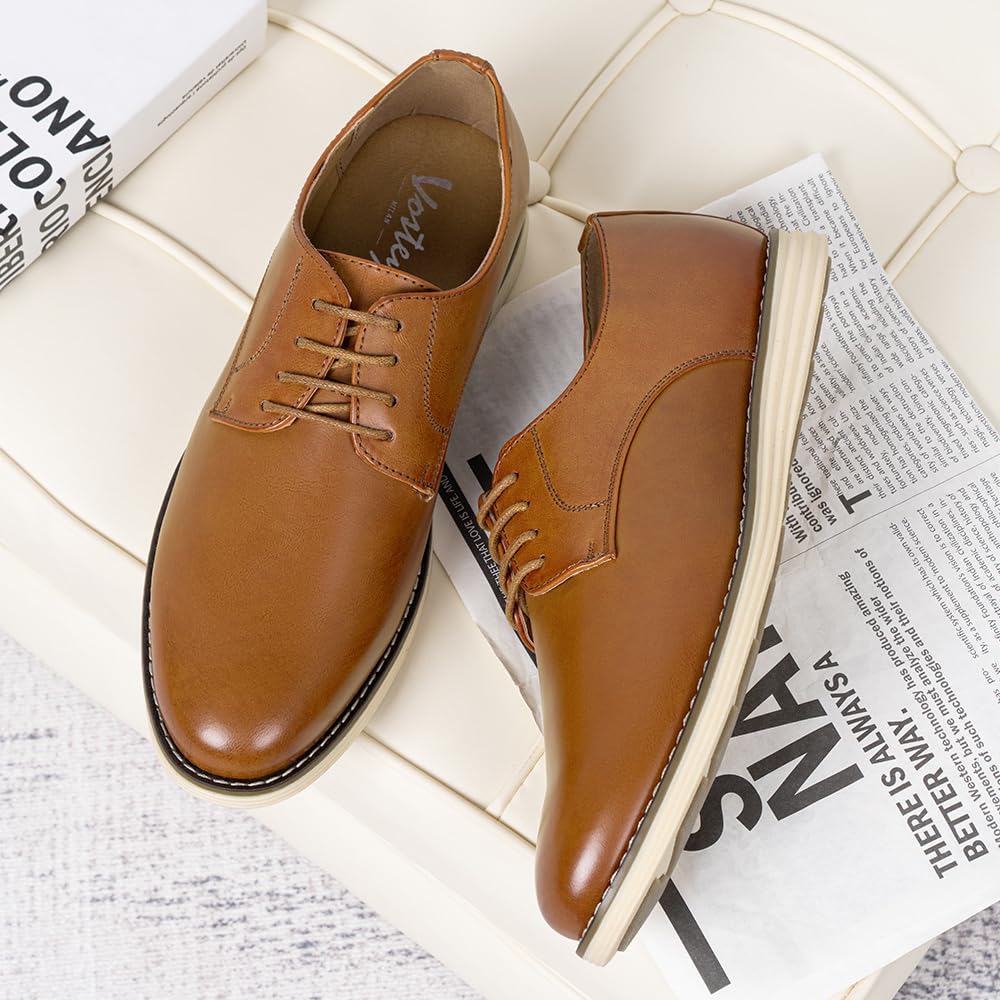 Vostey Mens Casual Dress Shoes Wingtip Plain Business Dress Shoes for Men