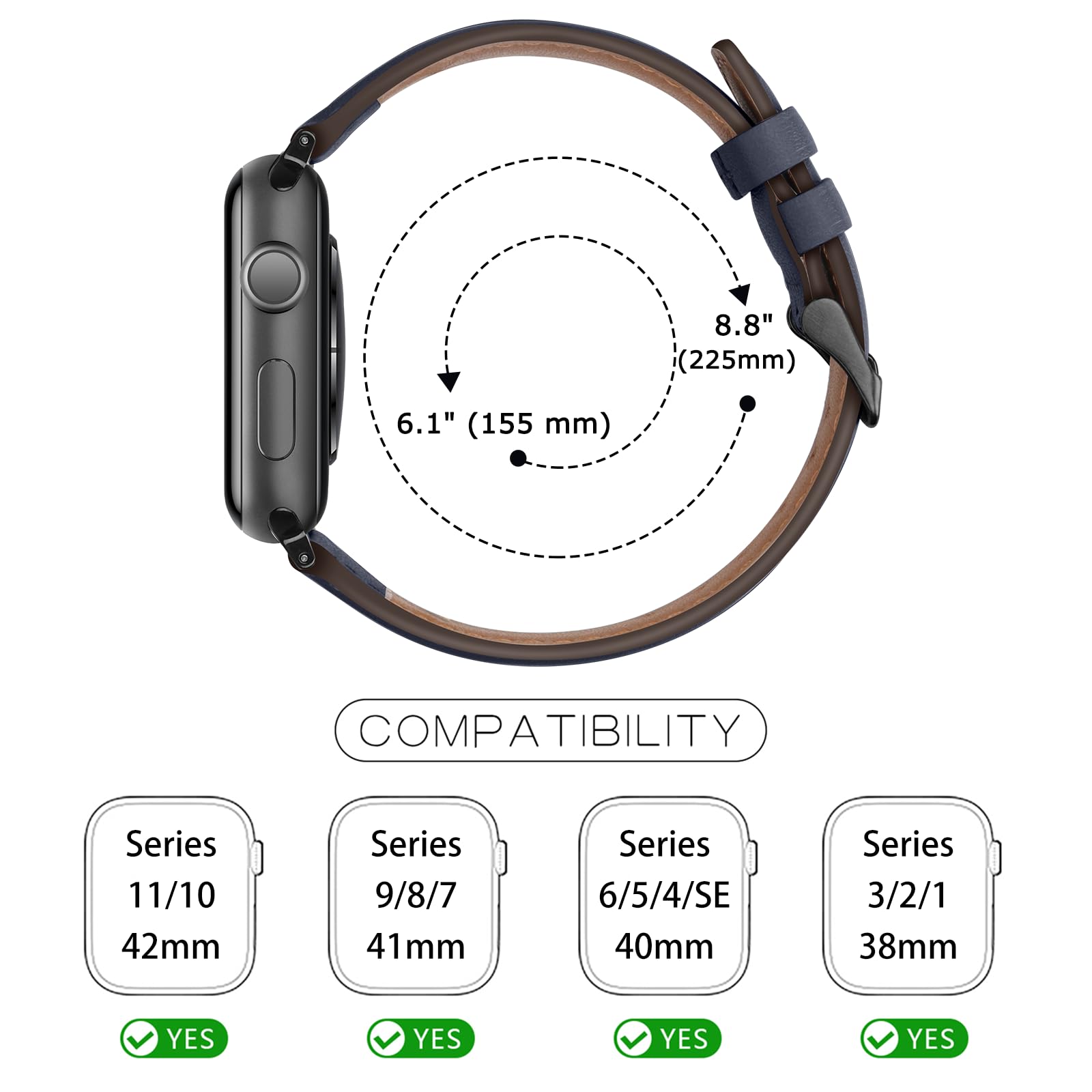 Tasikar Bands Compatible with Apple Watch Band 42mm (Series11/10) 41mm 40mm 38mm Men Genuine Leather Replacement Bands Compatible with Apple Watch SE Series 11 10 9 8 7 6 5 4 3, Black