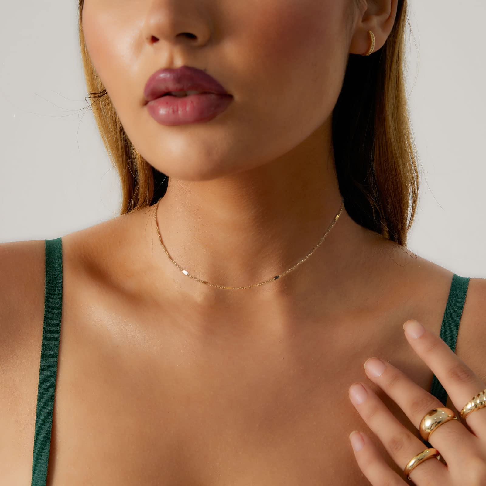BERISO 14K Gold/Silver Plated Choker Necklace for Women Shining Dots Station Gold Chain Necklace Beads Sparkle Chain Necklace Link Chain Exquisite Jewelry for women