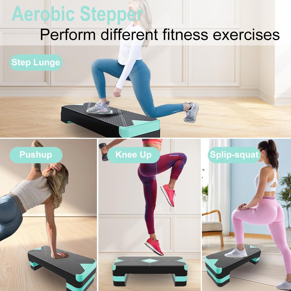 Aerobic Exercise Step, Adjustable Aerobic Stepper for Exercise, Workout Step Platform, Step Up Box, 26.5" Step Deck with 4” 6” 8” Adjustable Height Risers, Women Home Gym Fitness
