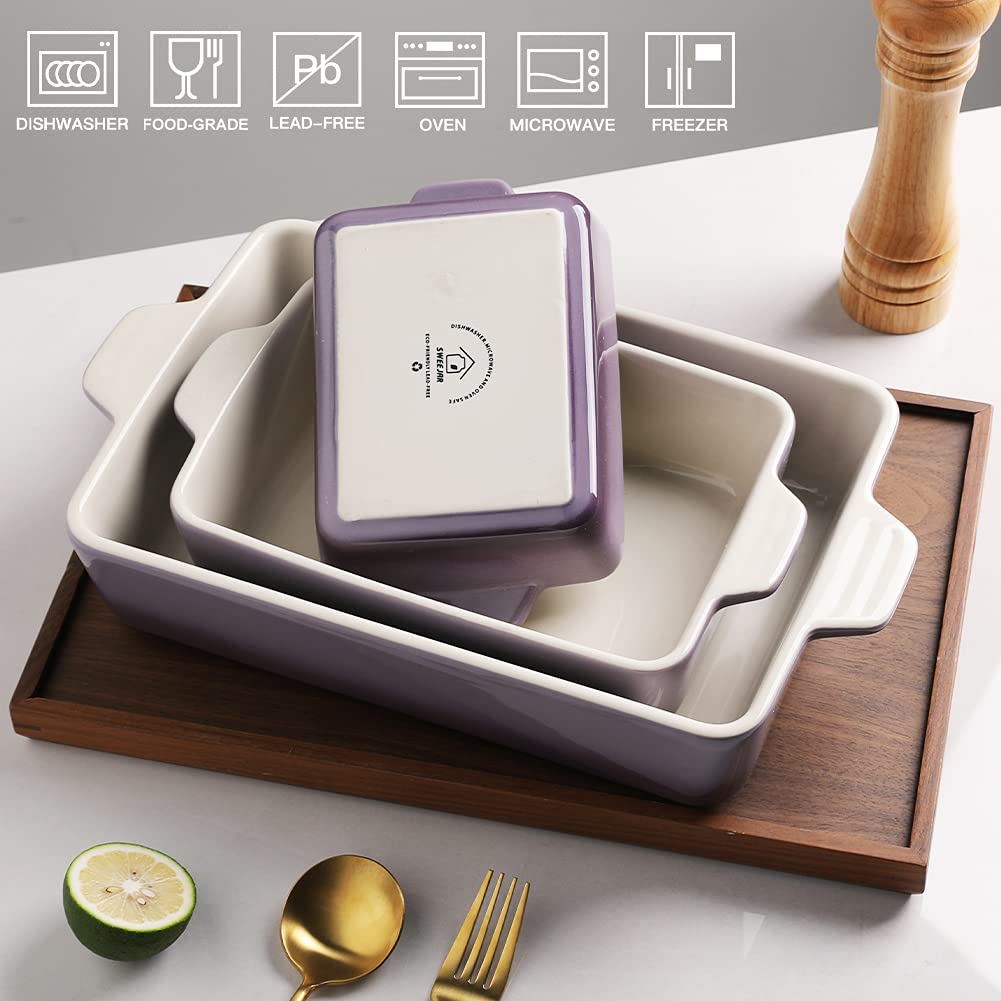 Sweejar Ceramic Bakeware Set, Rectangular Baking Dish for Oven Lasagna Pans for Cooking, Kitchen, Cake Dinner, Banquet and Daily Use, 11.8 x 7.8 x 2.76 Inches of Casserole Dishes (Beige)