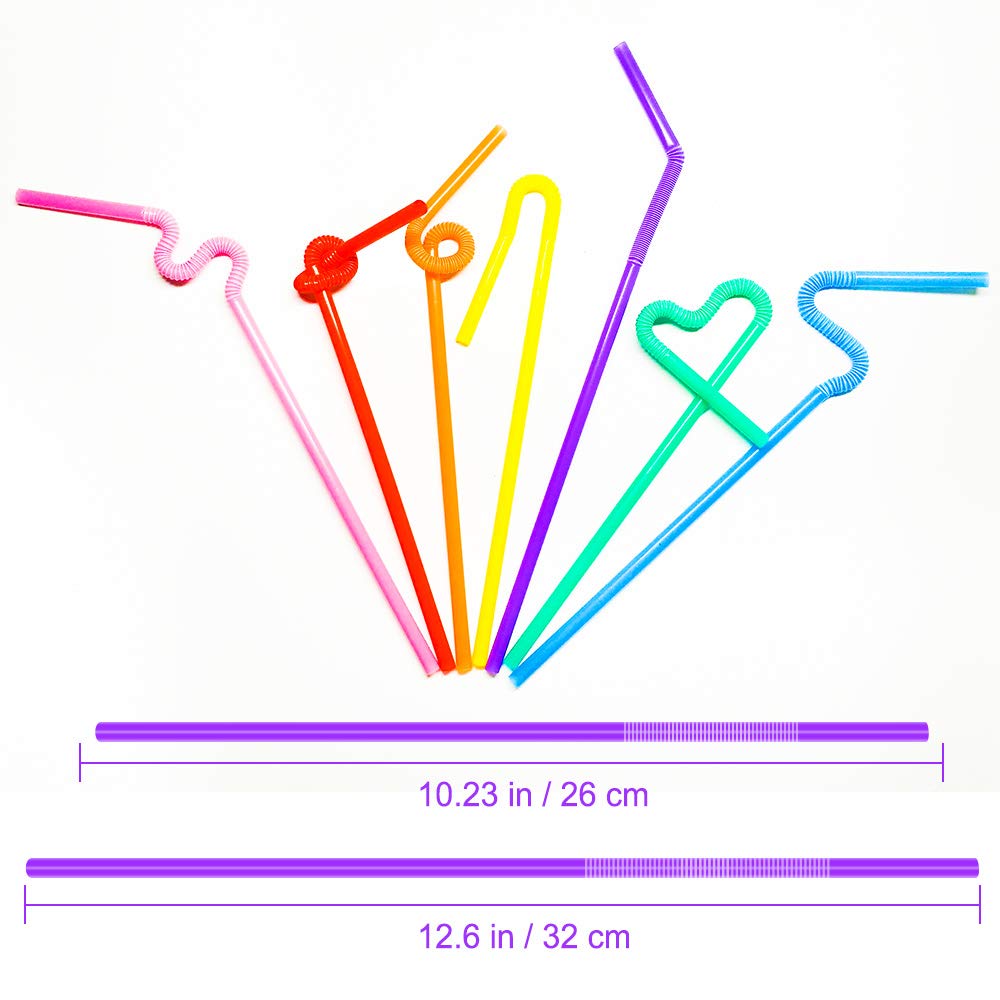 100 Pcs Colorful Plastic Long Flexible Straws.(0.23''diameter and 10.2"long)