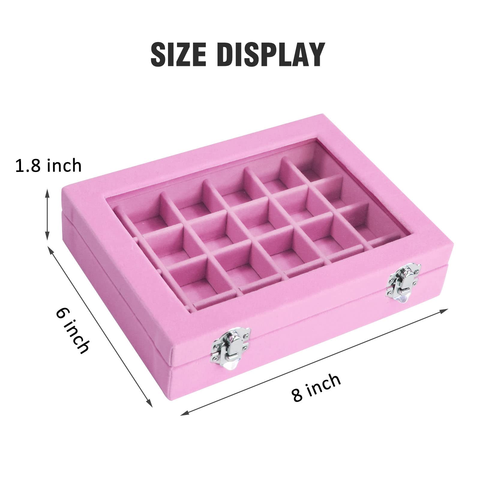 Vicoter Velvet Jewelry Box 24 Grid Jewelry Ring Display Organiser Box Tray Holder Earrings Storage Case for Girls Wife Mom Women (Beige)