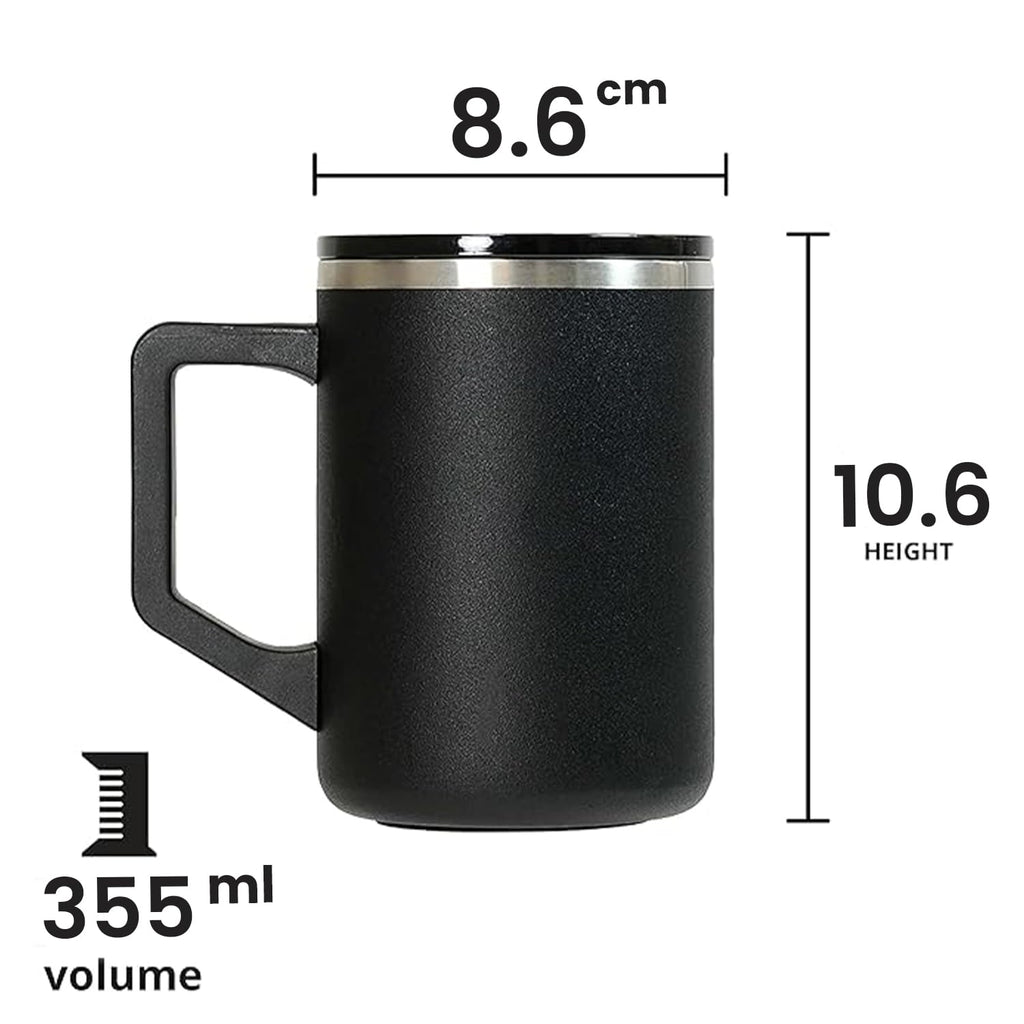 Elemental Insulated Coffee Mug - Triple-Wall Stainless Steel Summit Travel Cup for Hot and Cold Drinks - Thermal Coffee Mug with Lid and Handle for Camping, Office & Travel 12oz - Black