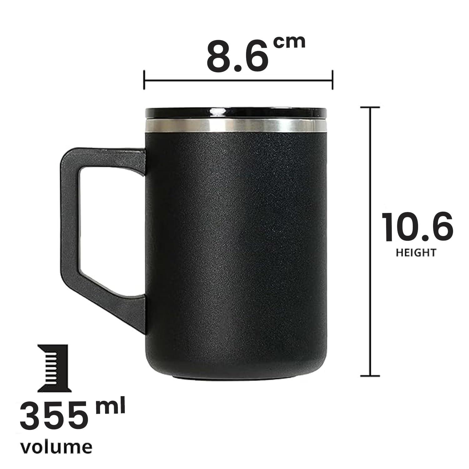 Elemental Insulated Coffee Mug - Triple-Wall Stainless Steel Summit Travel Cup for Hot and Cold Drinks - Thermal Coffee Mug with Lid and Handle for Camping, Office & Travel 12oz - Black