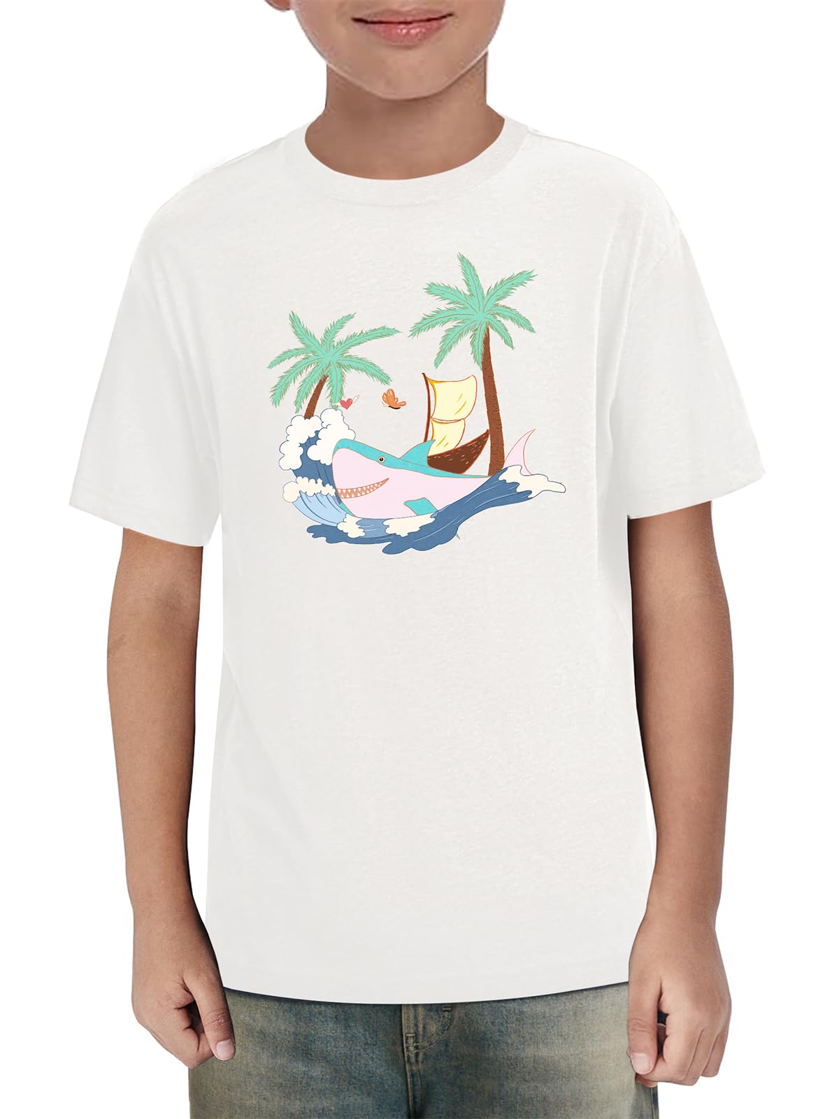 Haloumoning Boys Short Sleeve Shirts Kids Summer Crewneck T-Shirts Casual Tops Tees 5-14 Years