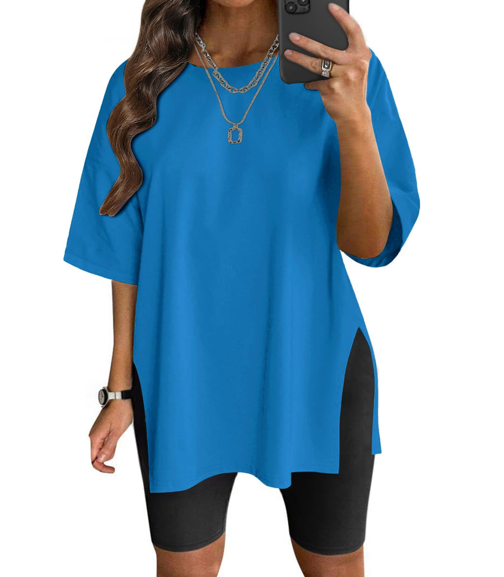 VNIRA Plus Size T Shirt for Women Oversized Cotton Short Sleeve Workout Top Loose Fit Side Split Casual Basic Tunic Top