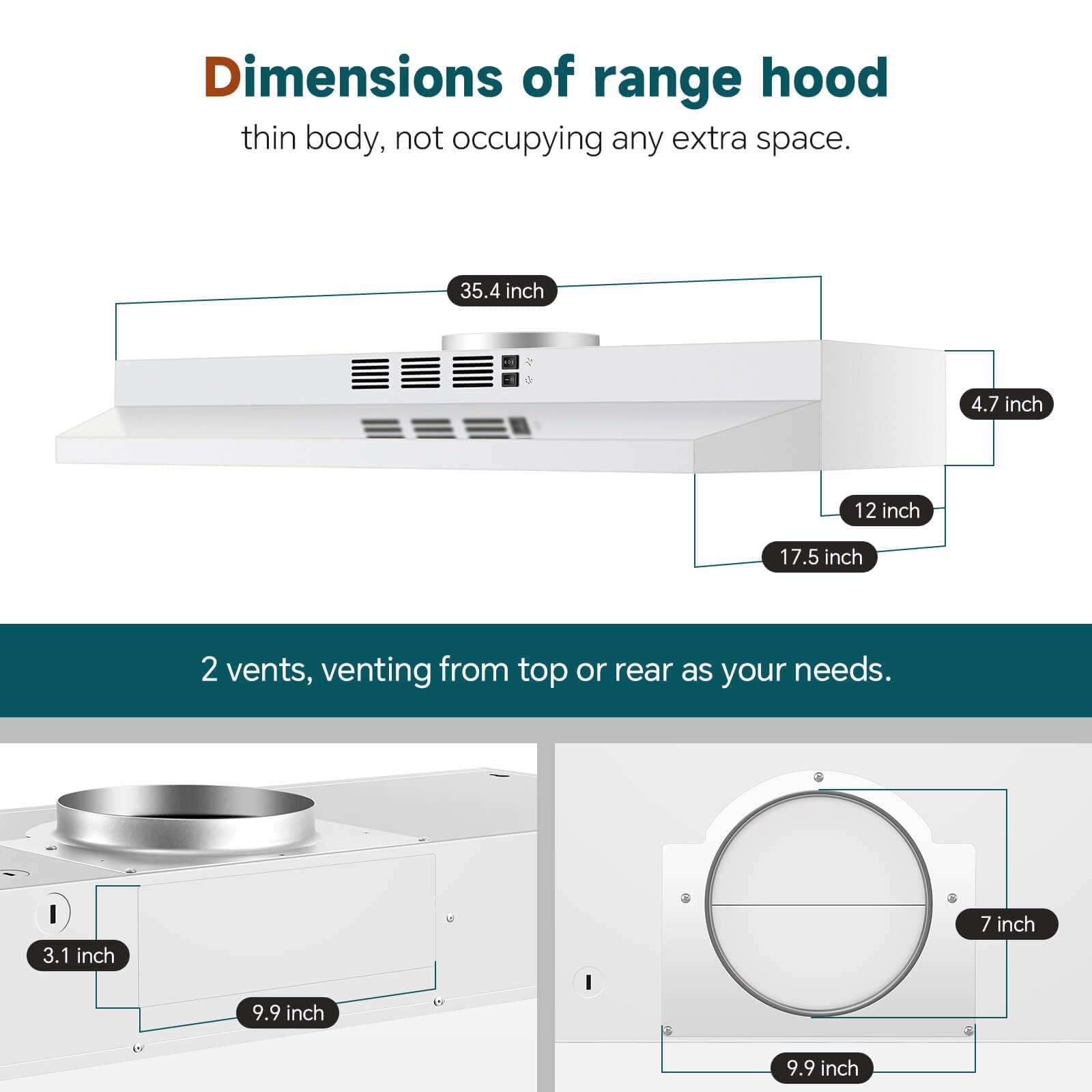SNDOAS Black Range Hood 24 inch,Ducted/Ductless Range Hood Under Cabinet,Black Coating Stainless Kitchen Exhaust Hood with 2-speed Fan,230 CFM,Rocker Switch,Hard-wired Stove Vent, Ventless Hood