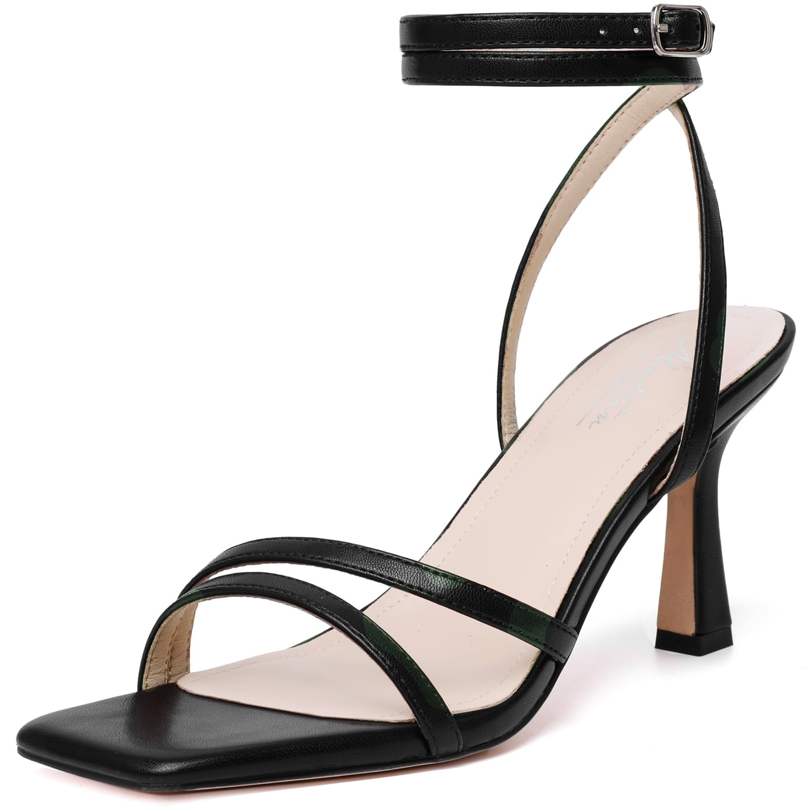 Mostrin Strappy Kitten Heels for Women Square Open Toe Heels Ankle Strap Lace Up Heeled Sandals for Party, Prom