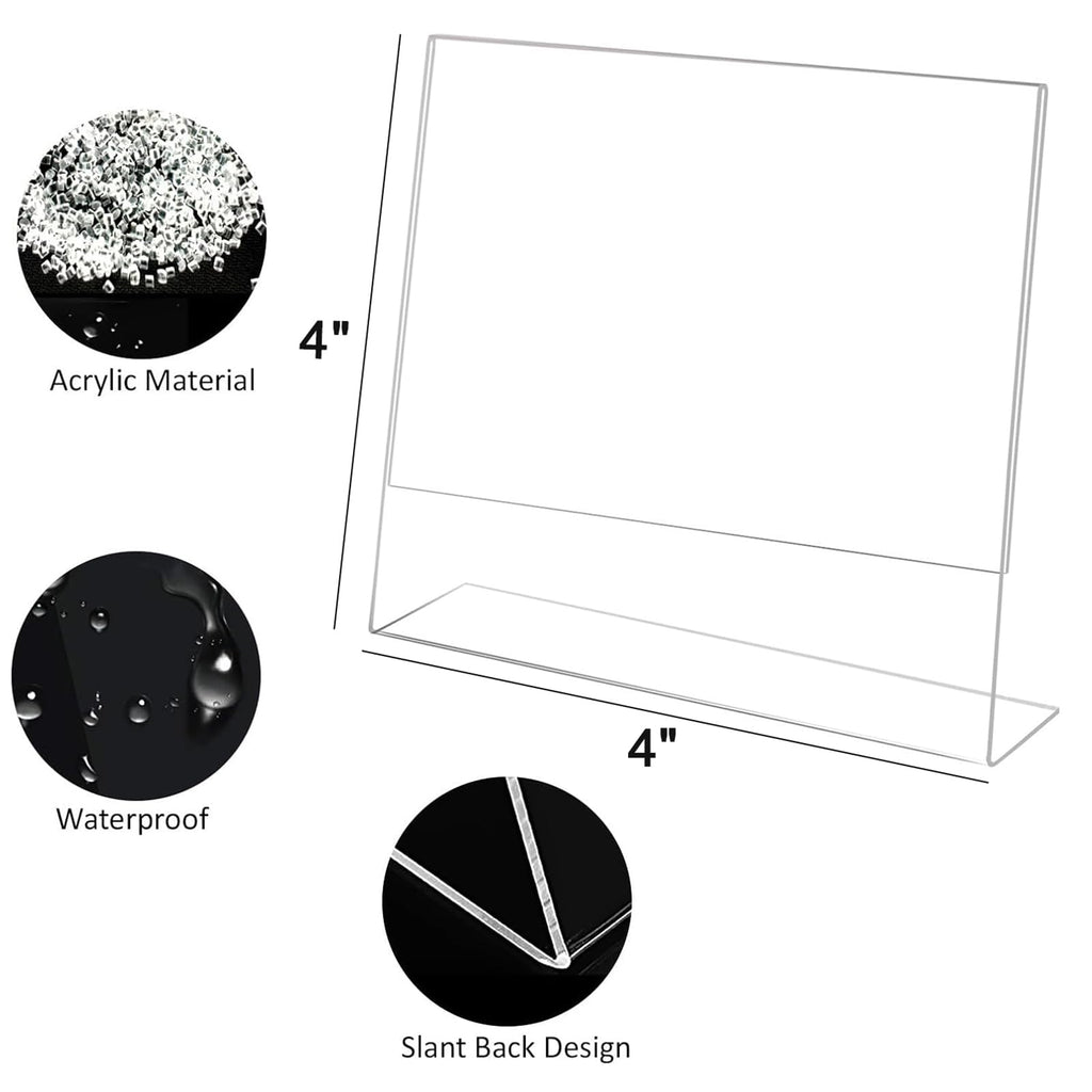 4x4 Acrylic Picture Frames, Set Of 6 Clear Acrylic Frameless Gift for Desktop Display, Standing Picture or Display Sign Holder with Inserts for Home Office