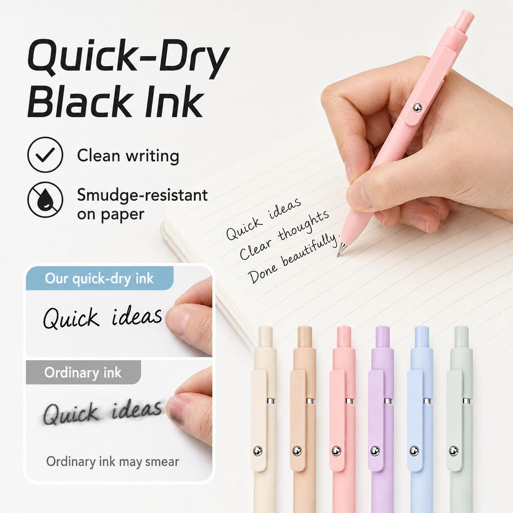 ACEES Gel Pens, 6 Pcs 0.5mm Fine Point Black Ink Pen With Smooth Writing, Office Desk Accessories, School Writing Supplies Gifts for Men Women, Quick Dry Pens For Journaling, Black/Gray/White