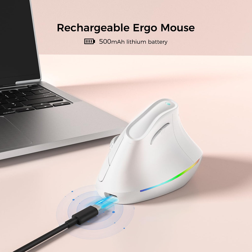 KYSONA Ergonomic Mouse Wireless, Bluetooth Vertical Mouse, 5-Level Adjustable DPI, 2.4G Silent Switch Mice for Windows, MacOS, IPadOS, Laptop, PC, Black