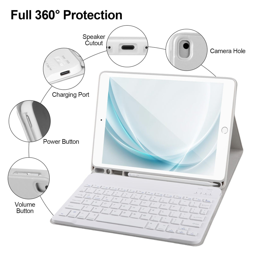 AHYWTAN Keyboard Case for iPad 9/8/7th Gen 10.2, Bluetooth Keyboard with 7 Color Backlit, iPad 10.2 inch Case with Keyboard, Pencil Holder, Black-L
