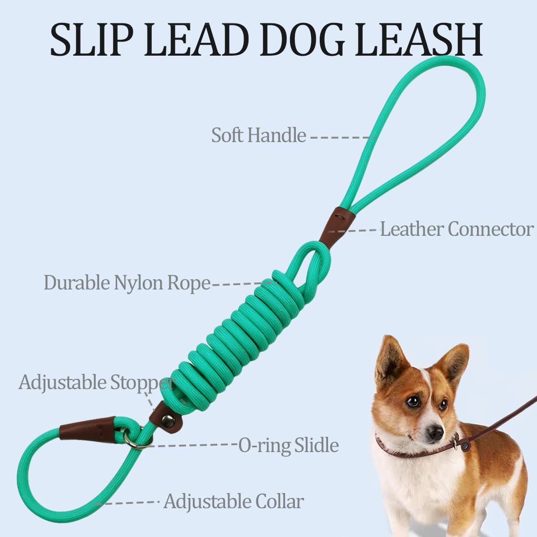 MayPaw Slip Lead Control Leash for Dogs No Pull, 13+ Colors Classic Dog Lead 7 FT Pet Slip Leash, 1/4” Rope Leashes for Small Medium Animals (7ft*1/4", Black)