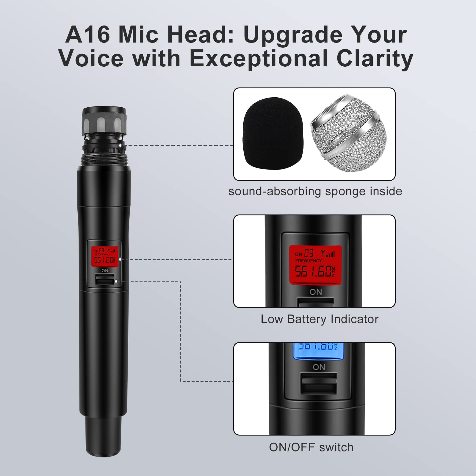 innopow 4-Channel Wireless Microphone System, Quad UHF Metal Cordless Mic, 2 Handheld Mics, 2 Bodypack Mics, Long Distance150-200Ft, Fixed Frequency, 16 Hours Use for Karaoke Singing, Church