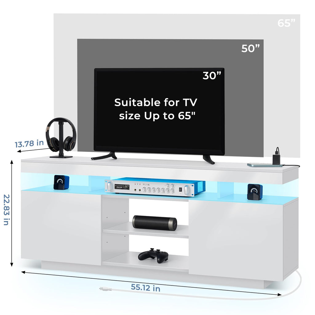 HOMMPA Modern LED TV Stand for 55 Inch TV, Black Tall TV Console with Power Outlet, Entertainment Center with Storage, High Gloss Gaming Media Console Cabinet for Living Room (47 Inch)