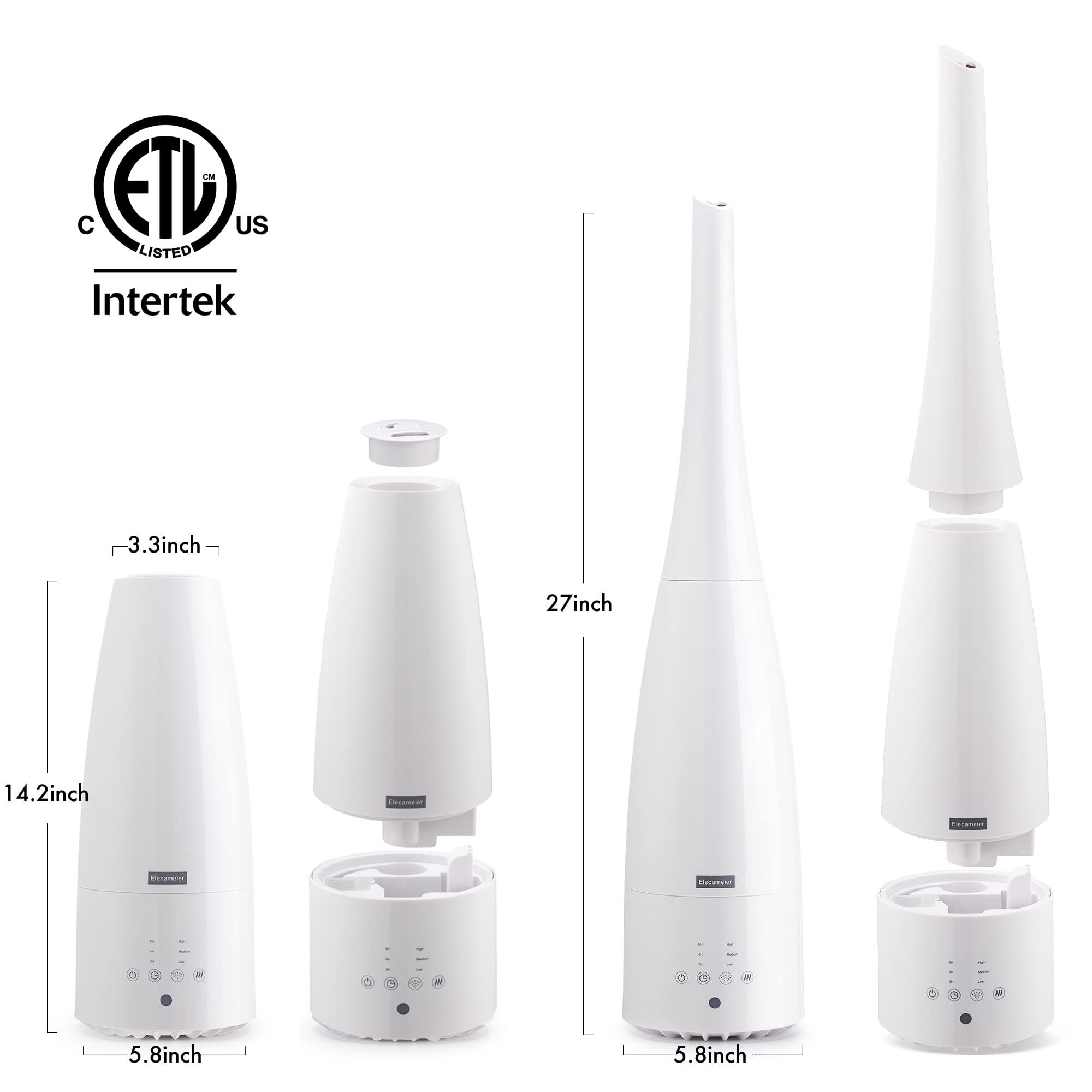 Warm and Cool Mist Humidifier for Home/Bedroom with Remote Control 2.3L Smart Air Humidifier for Desk/Office/Bedroom 25dB Whisper Quiet with Auto Shut off