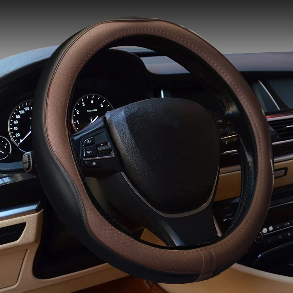 Car Steering Wheel Cover, Anti-Slip, Safety, Soft, Breathable, Heavy Duty, Thick, Full Surround, Sports Style (Black)