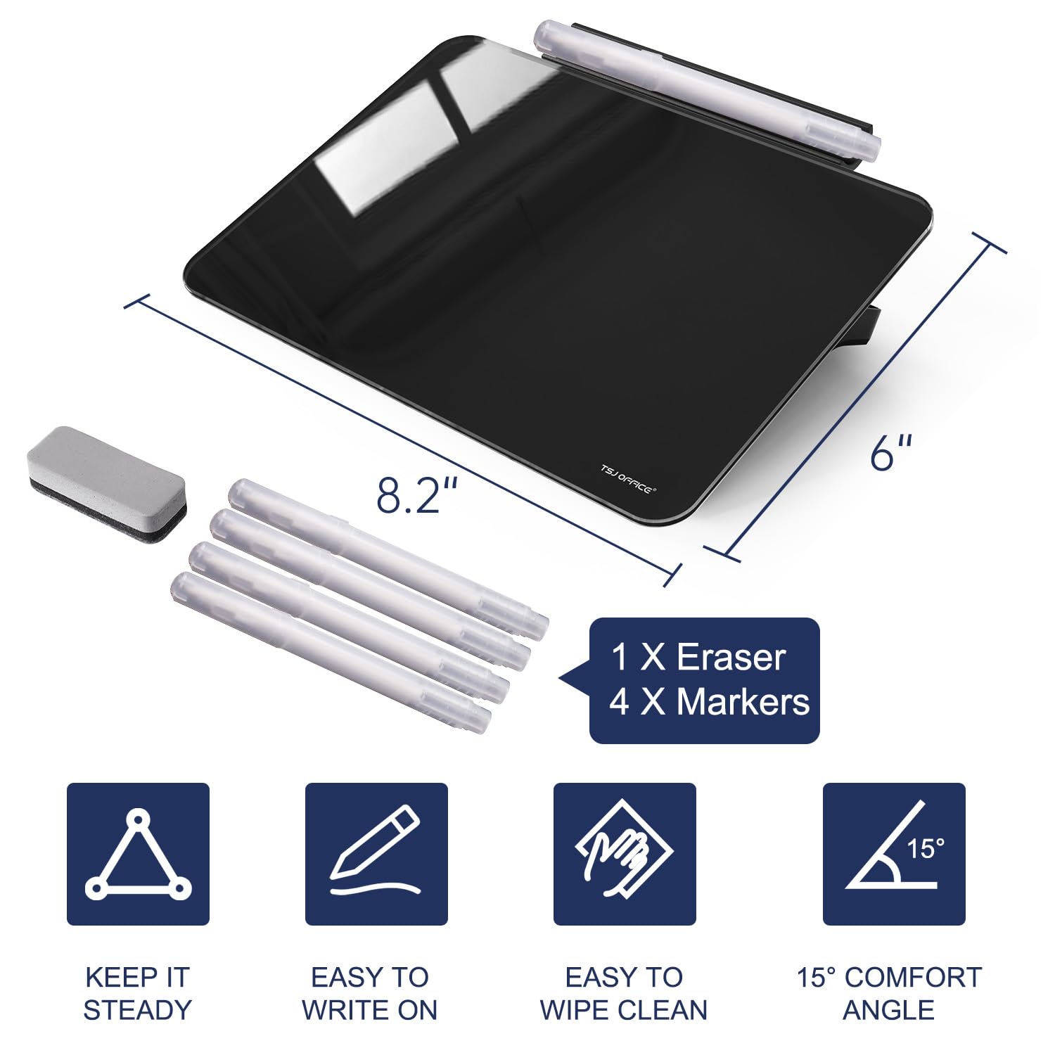 TSJ OFFICE Small Desktop Whiteboard - Glass Dry Erase Board 8 X 6 Inches Tabletop Easel Whiteboard with Stand, Desk Board Buddy for Artist, Teacher and Student