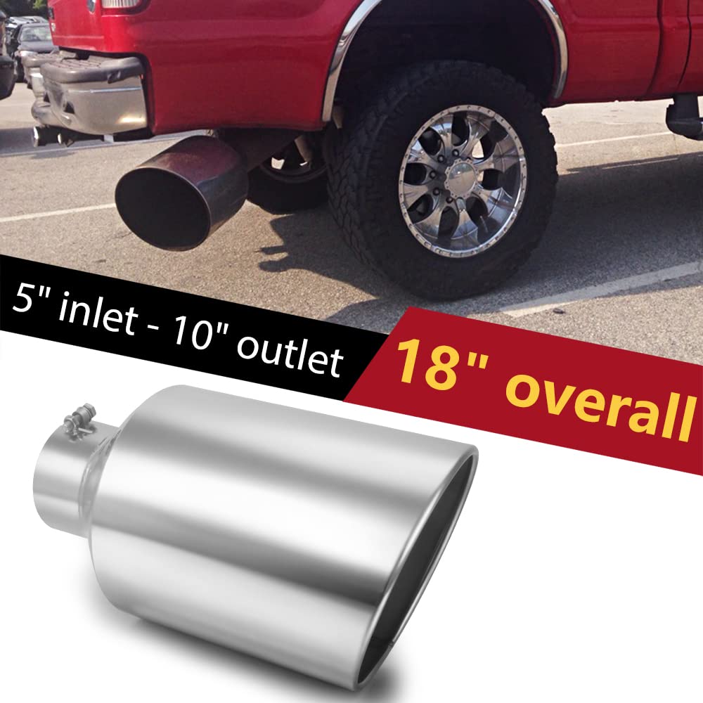 LCGP 5" Inlet Exhaust Tip, 6" Outlet 15" Long Bolt On Stainless Steel Diesel Exhaust Tailpipe Black