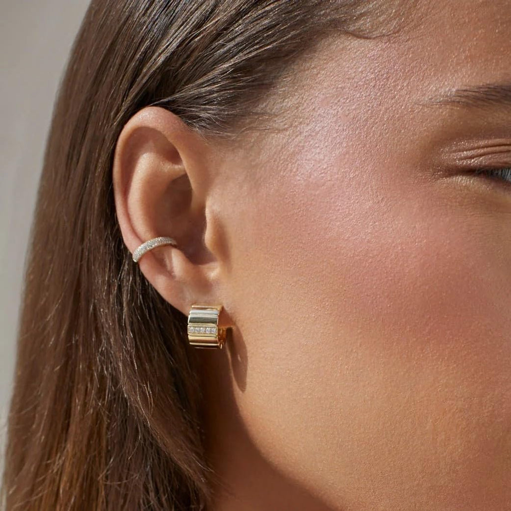 Obidos 14K Gold Plated Illusion Stud Earrings for Women | Triple Huggie Hoop Earrings for One Hole| Trendy Simple Hypoallergenic Fashion Accessories Gold Jewelry Gifts for Womens