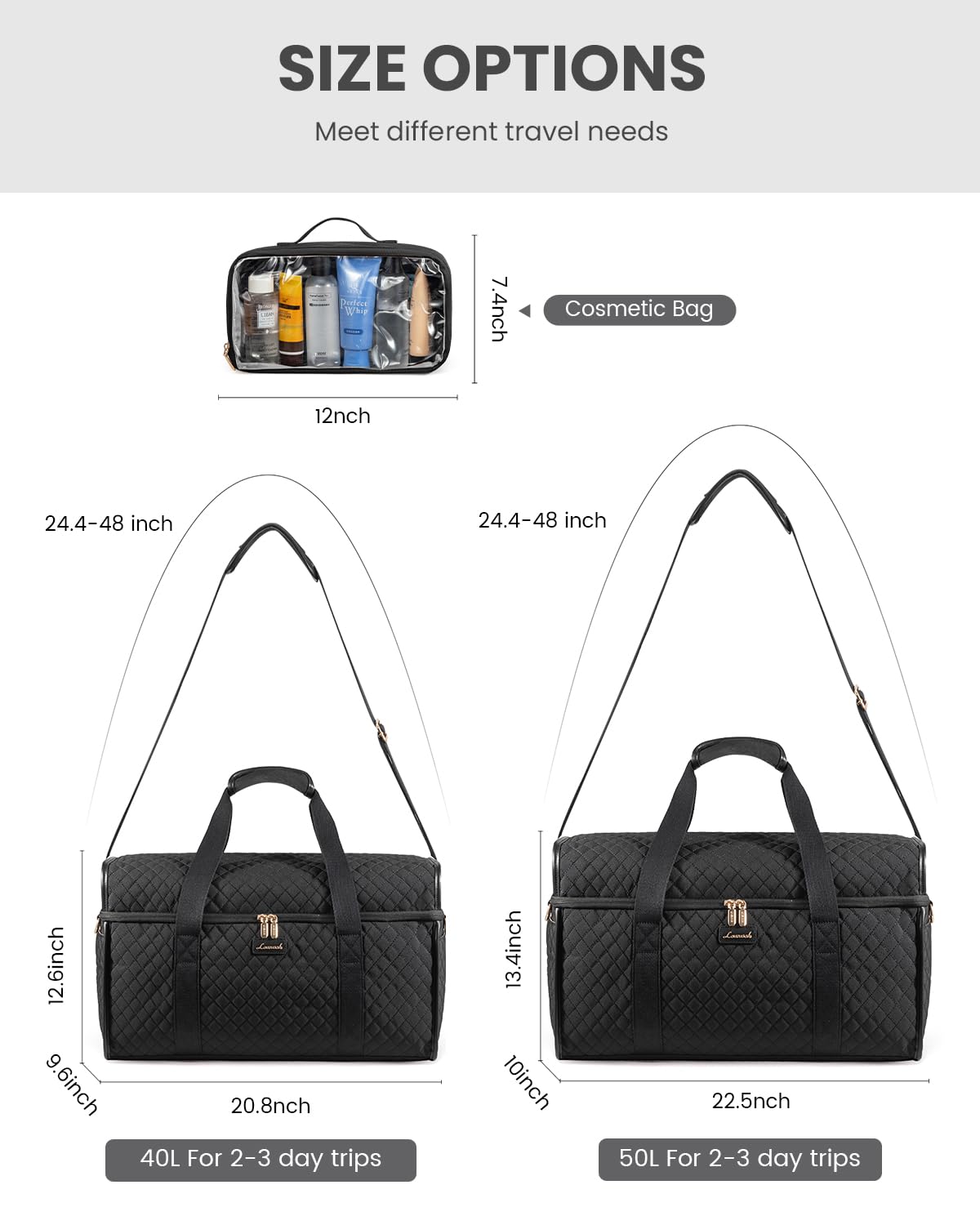 LOVEVOOK Travel Duffle Bag - Weekender & Overnight Bag with Toiletry & Wet Pocket, Carry-On Size, 3pc Set