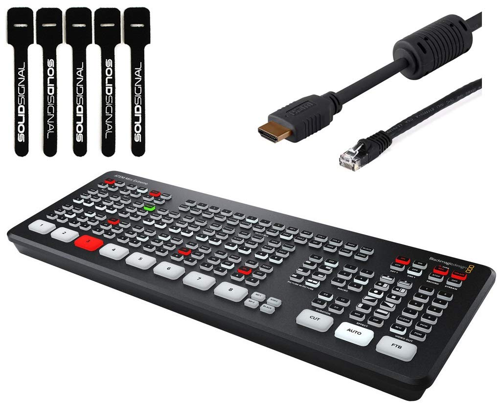 Blackmagic Design ATEM Mini Extreme HDMI Live Stream Switcher Bundle with 6’ HDMI Cable, 7’ Cat5e Cable, and 5-Pack of SolidSignal Cable Ties (SWATEMMINICEXT)