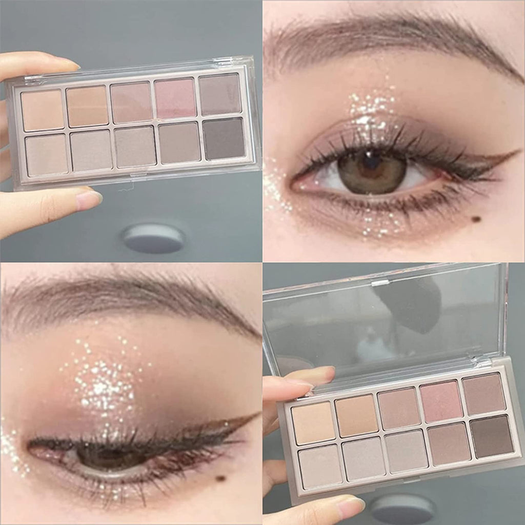 Erinde 10 Colors Eyeshadow Palette Makeup - Matte Shimmer Glitter Eye Shadow Korean Makeup, Ultra-Blendable, High Pigmented, Natural-Looking, Peach Brown Eyeshadow Pallet with Brush, Peach Color
