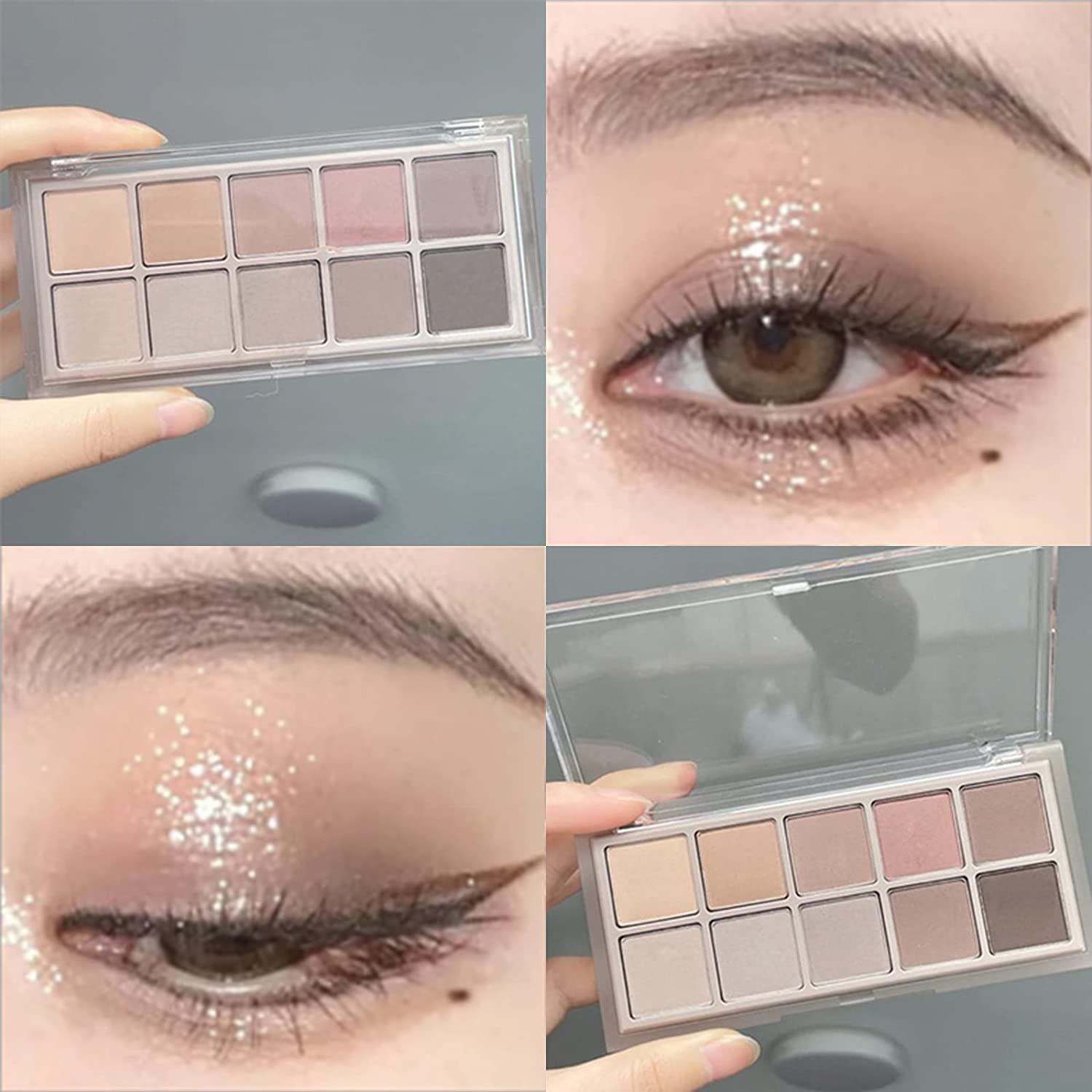 Erinde 10 Colors Eyeshadow Palette Makeup - Matte Shimmer Glitter Eye Shadow Korean Makeup, Ultra-Blendable, High Pigmented, Natural-Looking, Peach Brown Eyeshadow Pallet with Brush, Peach Color