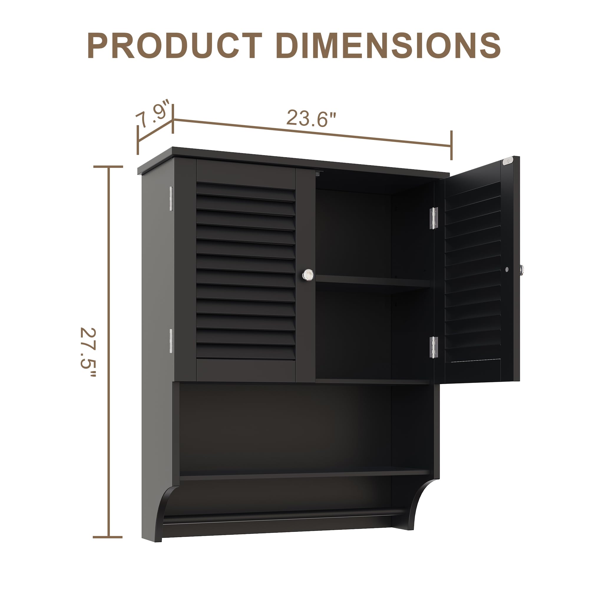 ChooChoo Bathroom Wall Cabinet, Medicine Cabinet, 2 Doors Over The Toilet Space Saver Storage Cabinet with Large Space, Black
