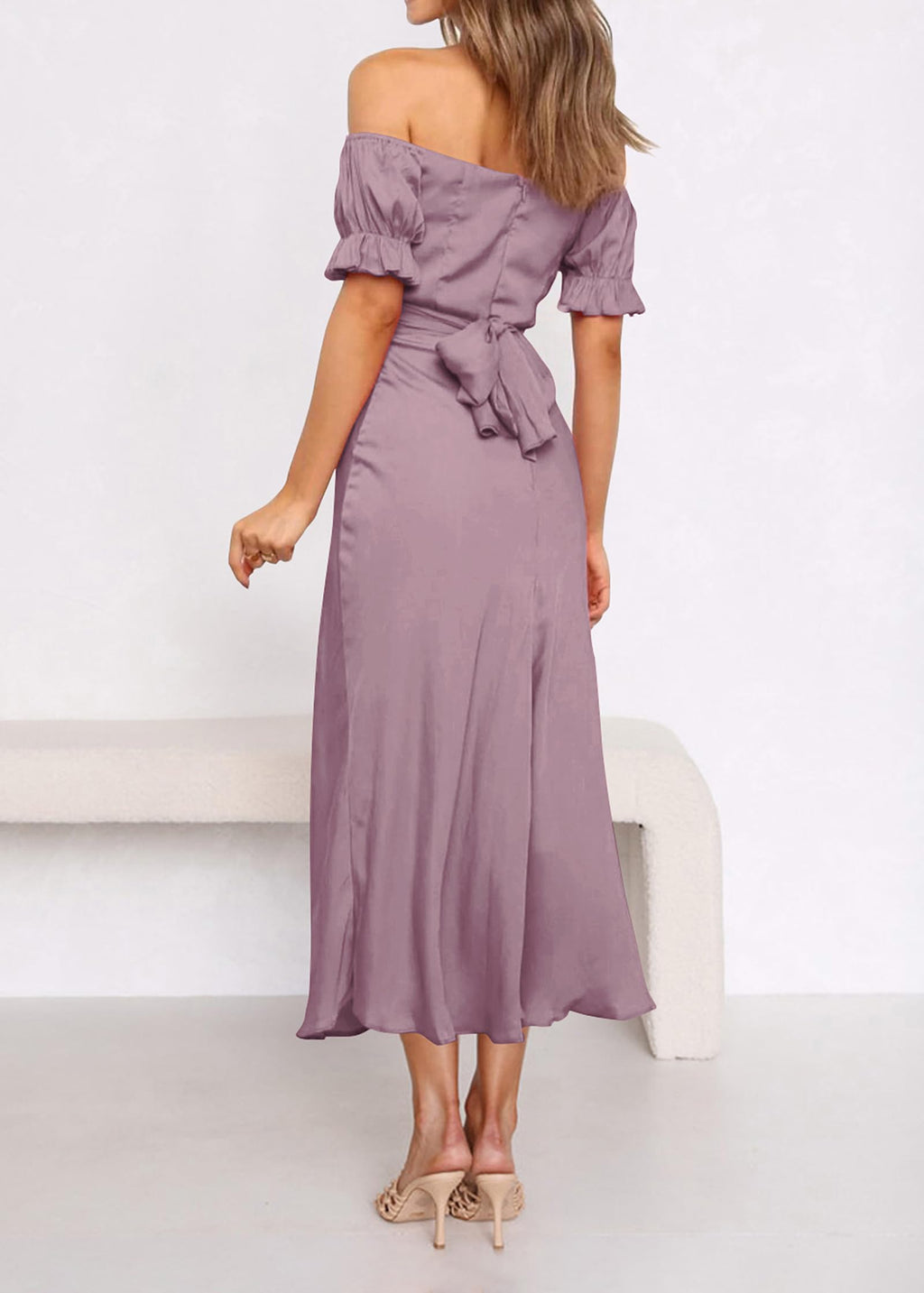 KIRUNDO Women's 2026 Spring Summer Satin Wedding Guest Midi Dress Off The Shoulder Wrap Party Cocktail Formal Prom Dresses