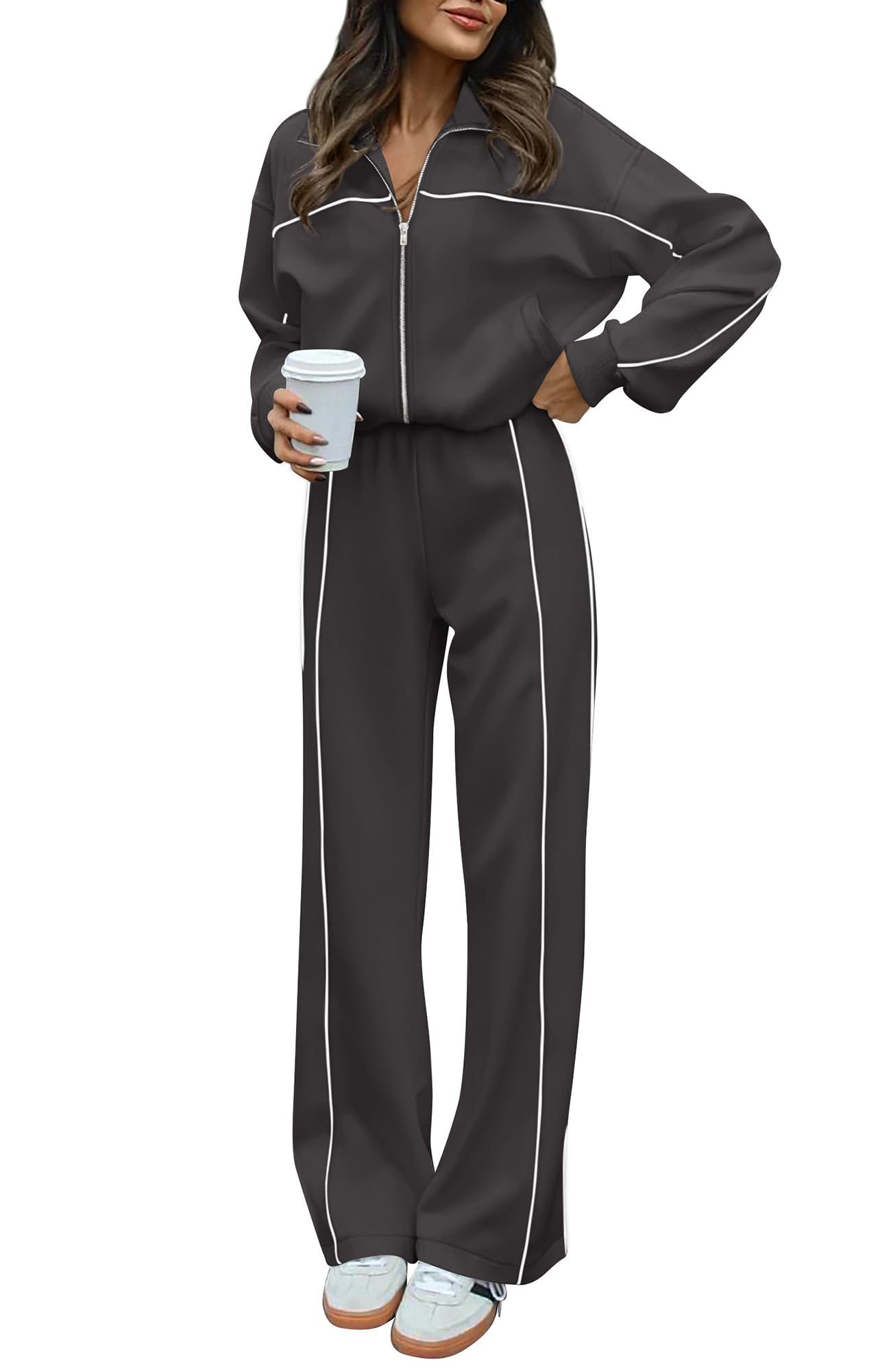 BTFBM Women's Two Piece Tracksuit Fall 2026 Long Sleeve Zip Up Sweatshirt Long Pants Outfits Jogger Sweatsuit Sets