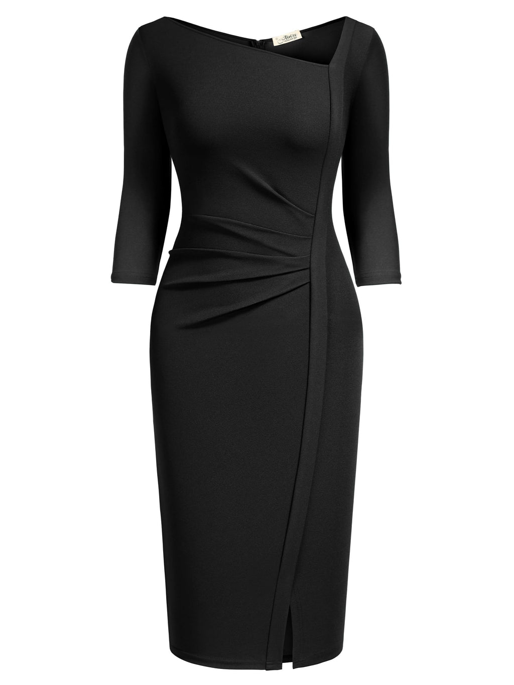 AISIZE Women's Retro 3/4 Sleeve Ruched Elegant Business Pencil Sheath Dress
