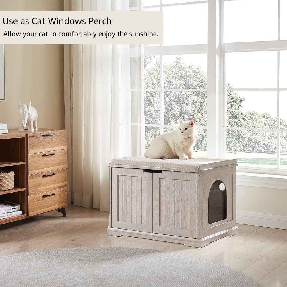 unipaws Extra Large Cat Litter Box Enclosure for Self-Cleaning & Automatic Litter Boxes, Tall Cabinet with Charging Station, Wooden Dog Proof Hidden Cat House for Top Entry Litter Box