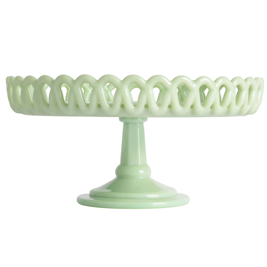 Martha Stewart Watercrest Glass Cake Stand, 10.2 Inch Footed Pedestal Cake Plate with Scalloped Ruffled Edge, Clear Handmade Glassware for Weddings, Parties, and Dessert Display