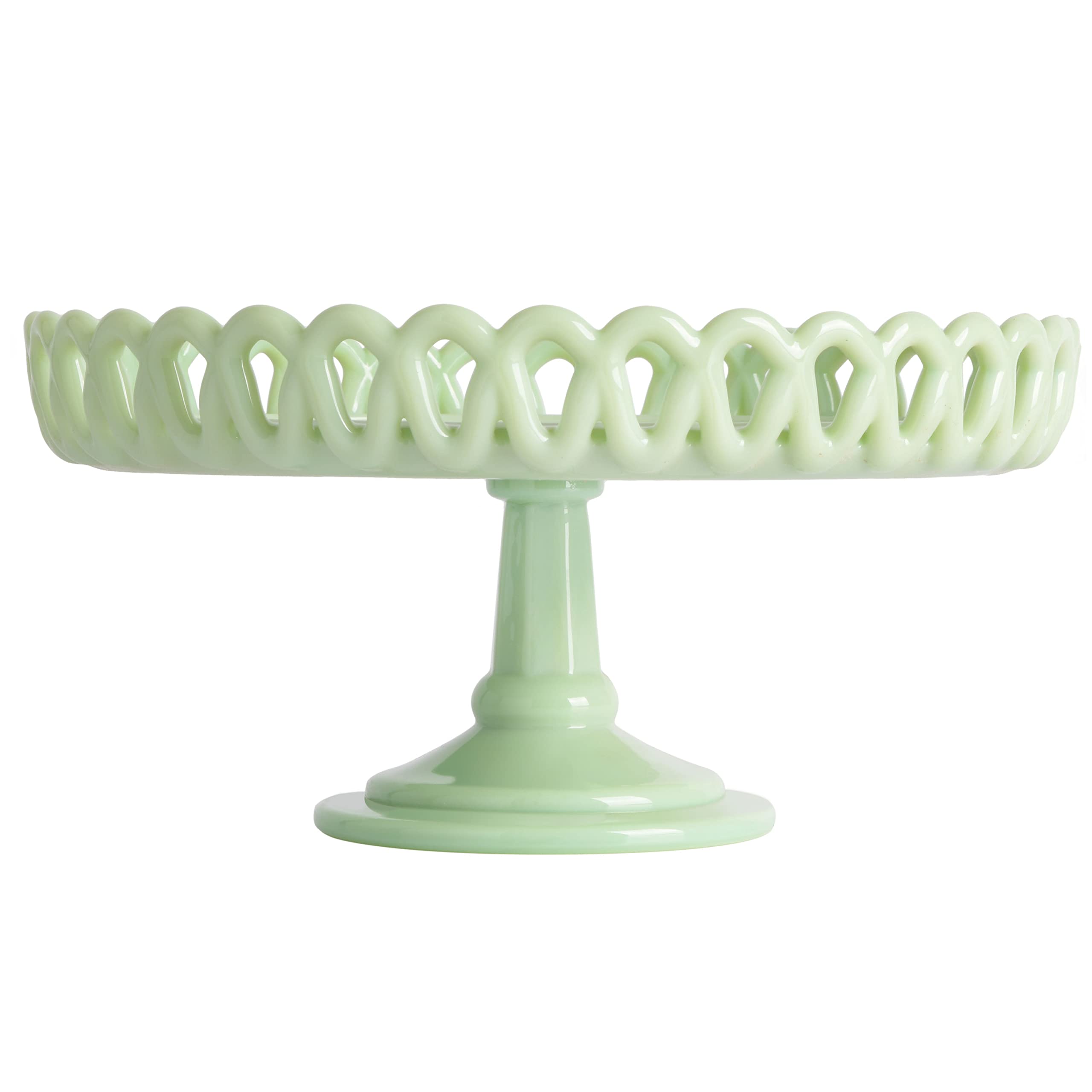 Martha Stewart Watercrest Glass Cake Stand, 10.2 Inch Footed Pedestal Cake Plate with Scalloped Ruffled Edge, Clear Handmade Glassware for Weddings, Parties, and Dessert Display