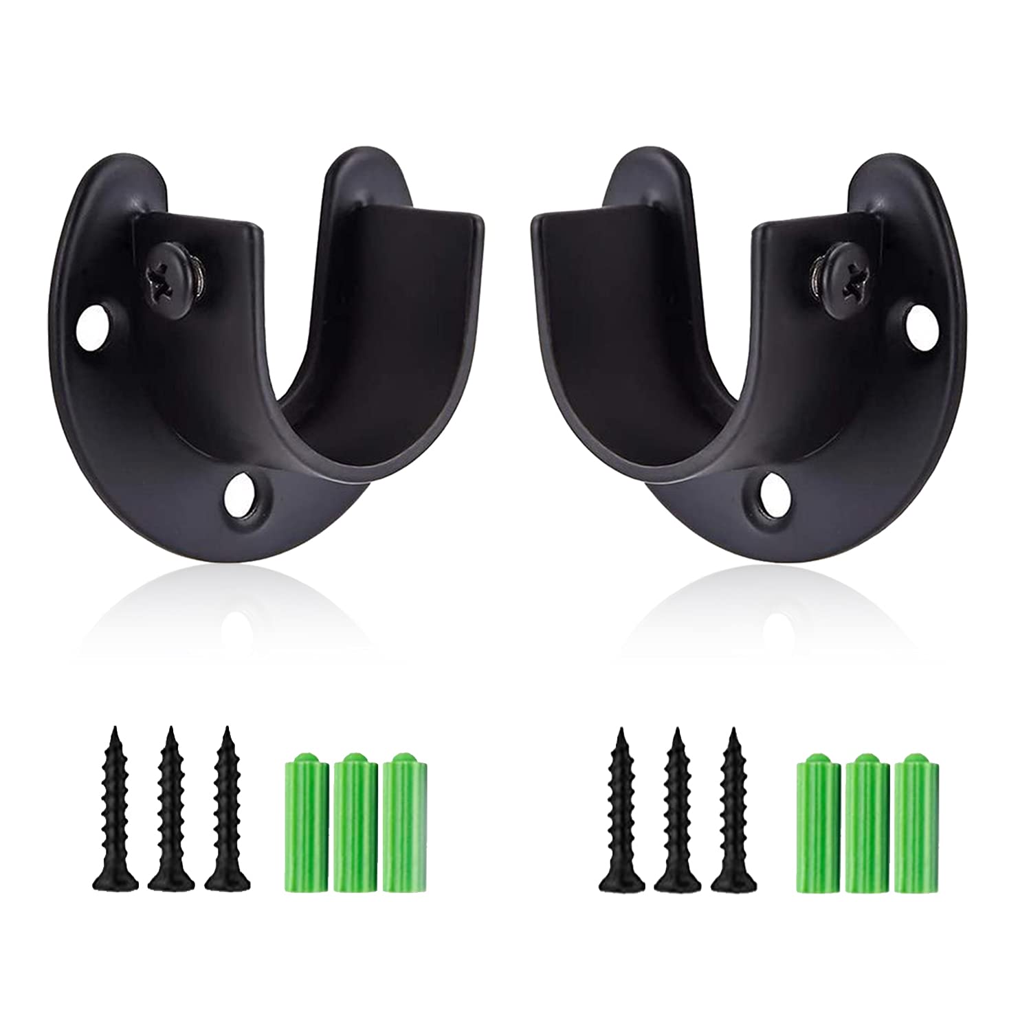 Rise Age Stainless Steel Closet Rod Brackets, 1 Inch Diameter Support 2 Pcs, Heavy Duty Curtain Rod Holder, Black End Support With Screws