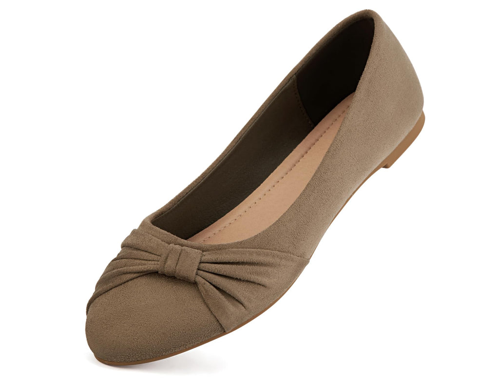 MaxMuxun Women's Flats Shoes Faux Suede Round Toe Ballet Dressy Flats Comfortable Slip On Walking Shoes