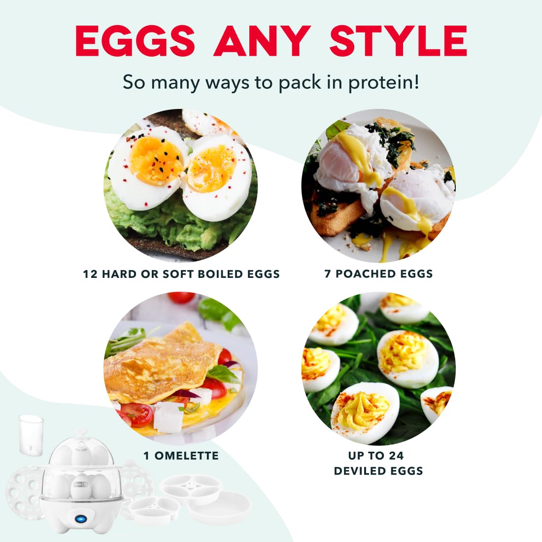 Dash Deluxe Egg Cooker - Boiler, Poacher & Steamer - Includes Measuring & Recipe Guide - Dishwasher Safe - BPA Free - Holds 12 Eggs, Aqua