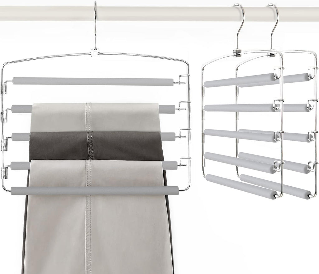 TOPIA HANGER Pants Hangers Space Saving, 2-Pack Swing Arm Pants Organizer for Closet, Non-Slip Foam Padded Organizer Hanger for Multi Slacks, Jeans, Trousers, Skirts, Scarfs, Black-CT08B