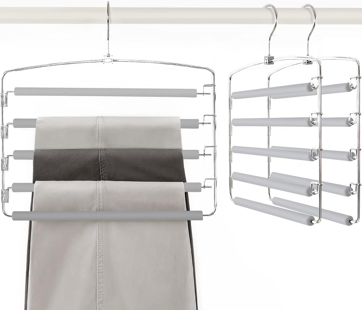 TOPIA HANGER Pants Hangers Space Saving, 2-Pack Swing Arm Pants Organizer for Closet, Non-Slip Foam Padded Organizer Hanger for Multi Slacks, Jeans, Trousers, Skirts, Scarfs, Black-CT08B