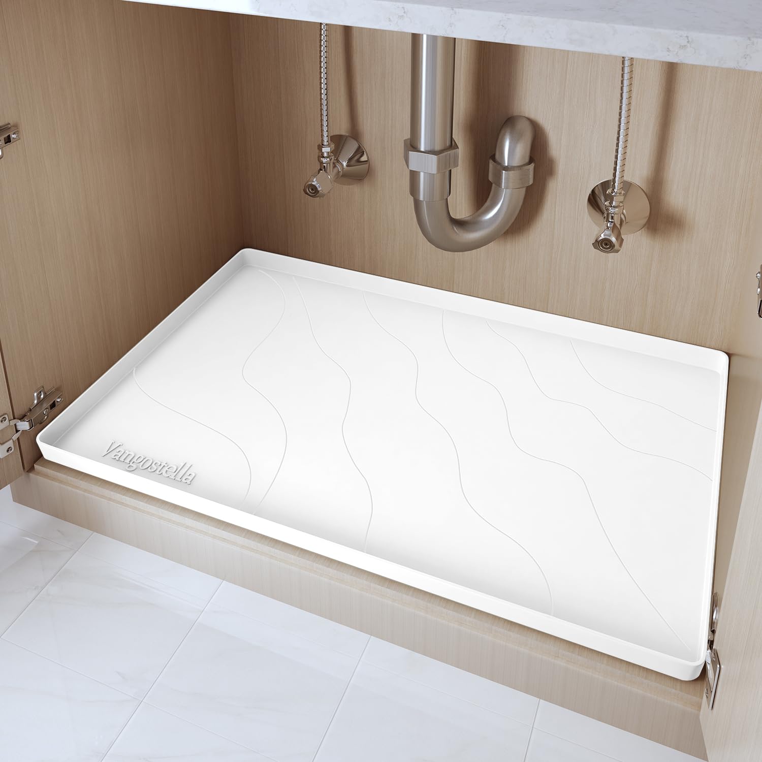 Heavy Duty Silicone Under Sink Mats for Kitchen Waterproof 19" x 19", Extra Thick Under Sink Rubber Mat Drip Tray, Raised Edge Under Sink Liner,Prevent Drips, Leaks, Spills,Beige