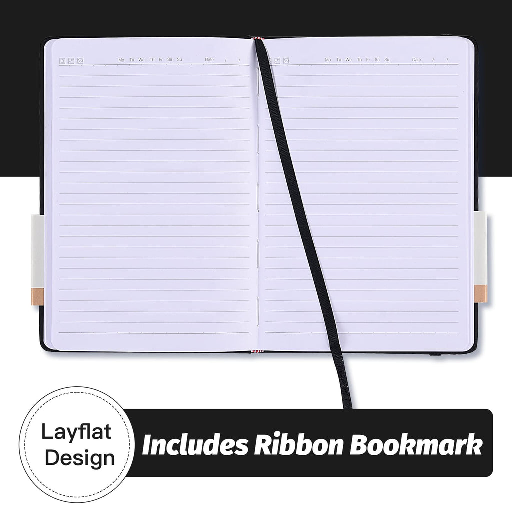 SUIN Hardcover-Journal-Notebooks, A5 Lined Journals Notebook for Writing 200 Pages, 8.2 x 5.5 inch, Classic Ruled Notebooks for Work/Travel/College (Black - 6 Pack)