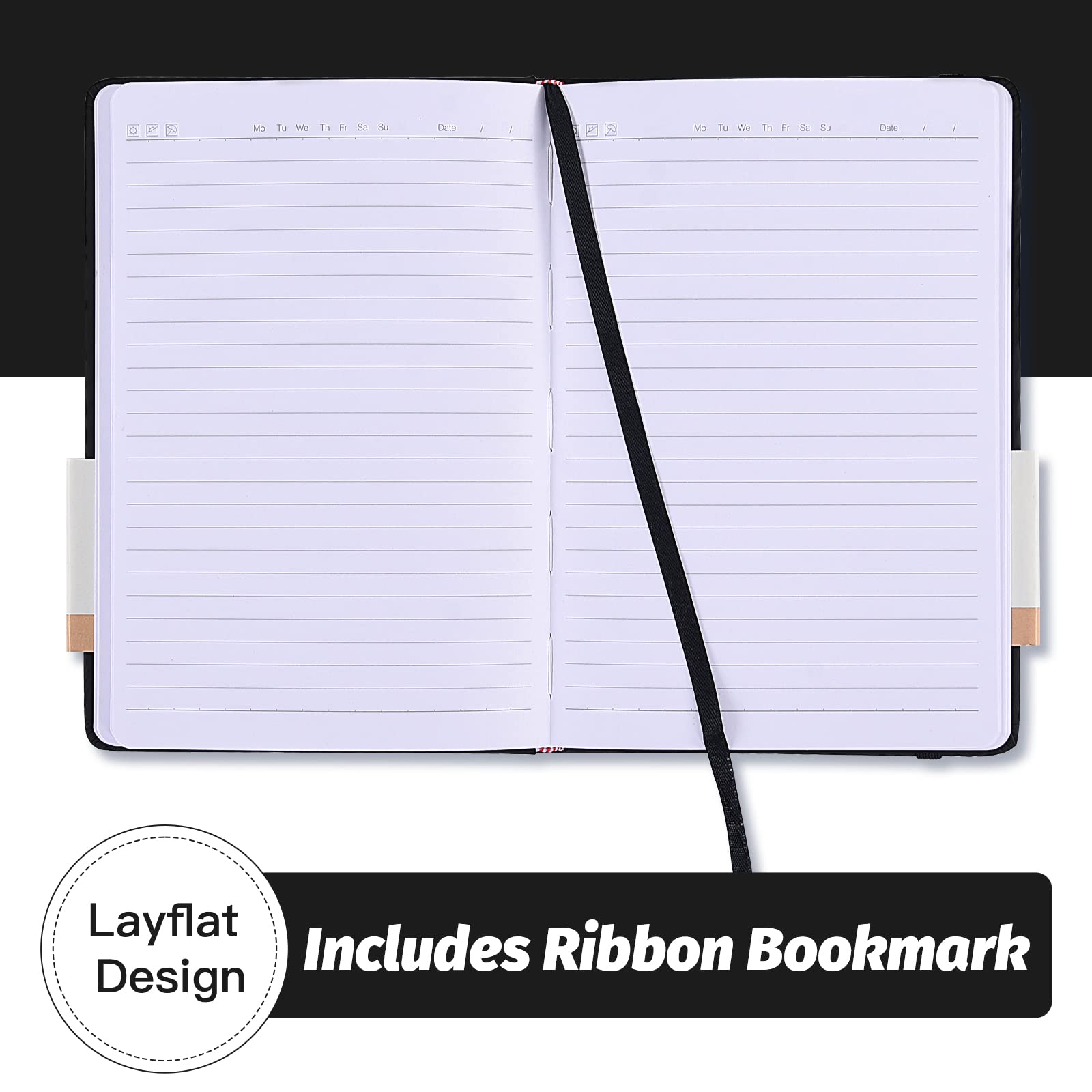 SUIN Hardcover-Journal-Notebooks, A5 Lined Journals Notebook for Writing 200 Pages, 8.2 x 5.5 inch, Classic Ruled Notebooks for Work/Travel/College (Black - 6 Pack)
