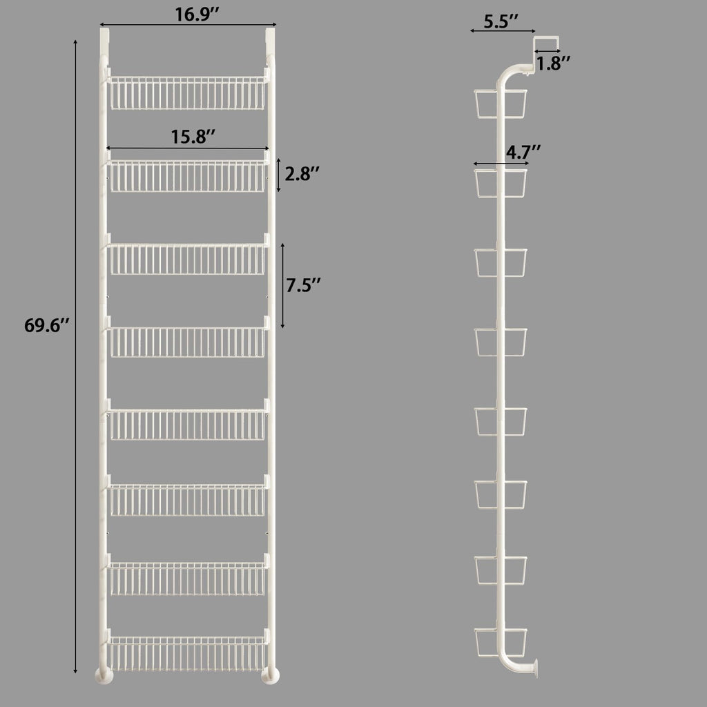 MIAOLI Over the Door Pantry Organizers and Storage, 8-Tier Spice Rack, Home & Kitchen Storage Shelves for Cabinet, Large Capacity Hanging Seasoning Organizer, Laundry Room Organization, White