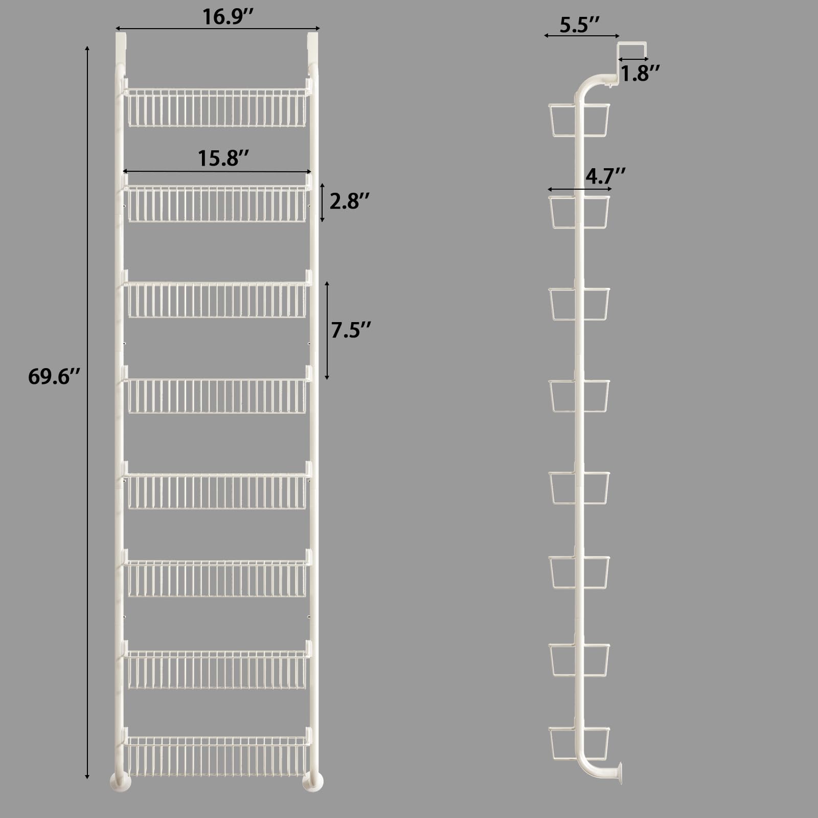 MIAOLI Over the Door Pantry Organizers and Storage, 8-Tier Spice Rack, Home & Kitchen Storage Shelves for Cabinet, Large Capacity Hanging Seasoning Organizer, Laundry Room Organization, White