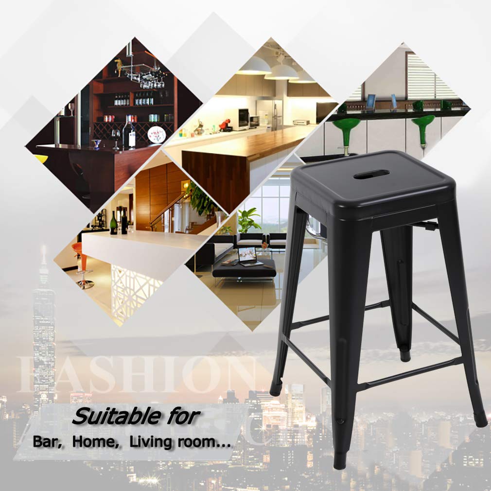 FDW Metal Bar Stools Set of 4 Counter Height Bar Stools 24 Inches Industrial Bar Chairs Patio Stool Stackable Backless Stool Indoor Outdoor Metal Kitchen Stools Bar Chairs (Black, 24")
