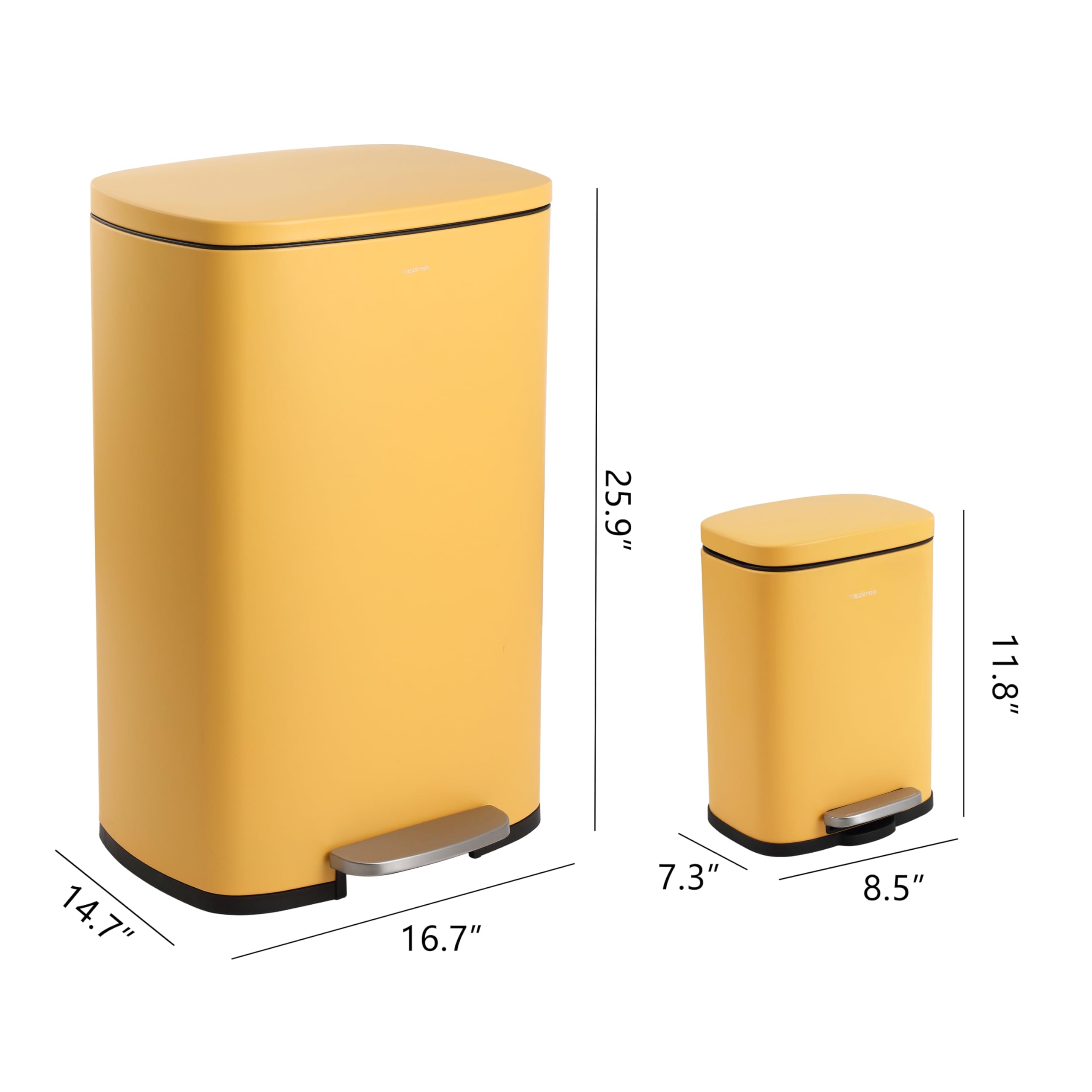 happimess HPM1006B Connor Rectangular 13-Gallon Trash Can with Soft-Close Lid and Free Mini Trash Can, Fingerprint Resistant, Modern, Minimalistic for Home, Kitchen, Office, Bathroom, Black