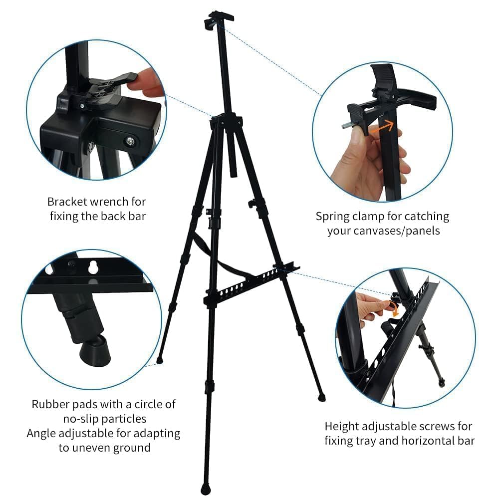 RRFTOK Easel Stand for Sign and Painting: Art Portable Adjustable Metal Tripod Easels for Display Height from 17 to 66 Inch -Canvas Stand for Table-Top/Floor Paint - Gifts for Teens Art Supplies